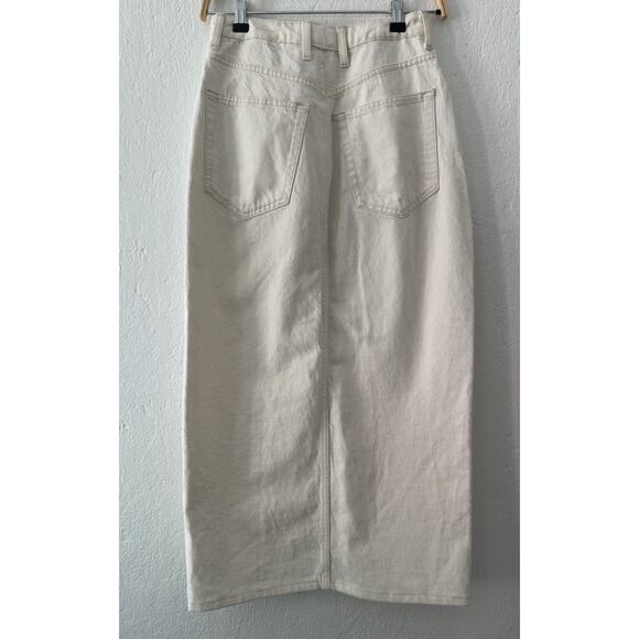 Mango MNG Women's Small Ivory Maxi Denim Jean Front Slit Skirt Cotton Boho - Picture 7 of 12